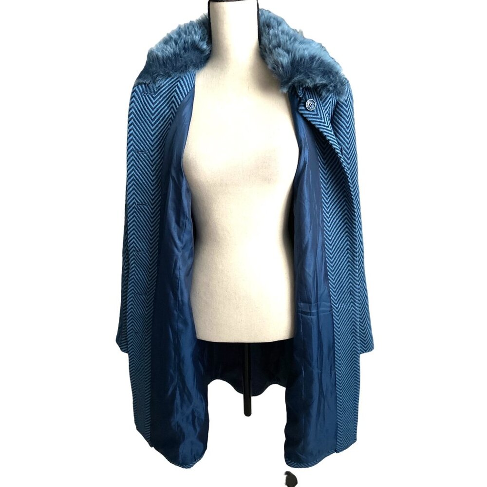 Randolph Duke THE LOOK Blue Chevron Pattern Trench Coat VINTAGE Button Up 16 - Picture 5 of 10